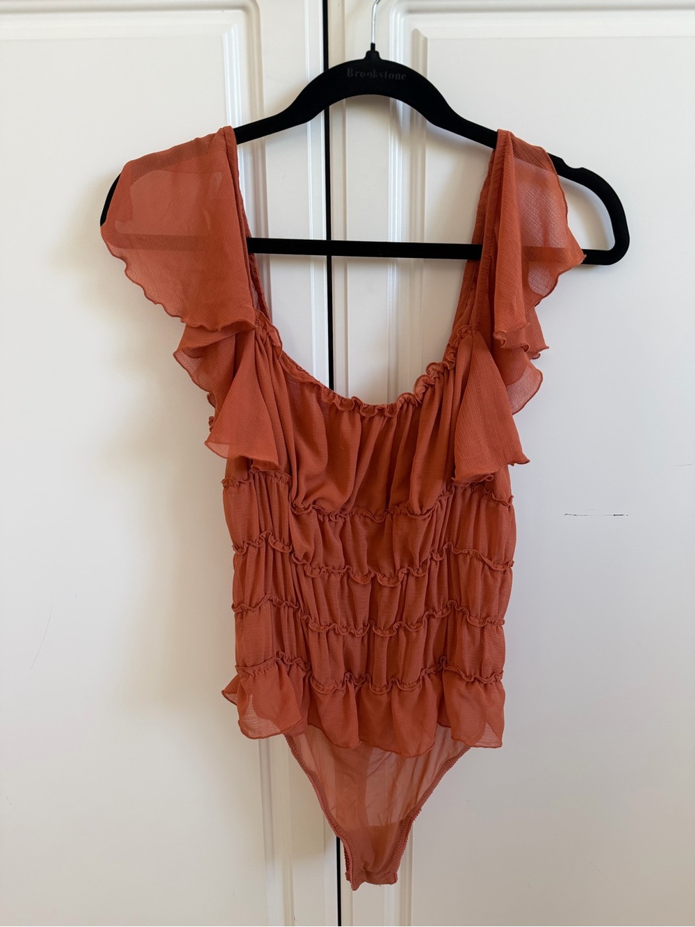 Free People Rust Ruffled Sleeveless Bodysuit
